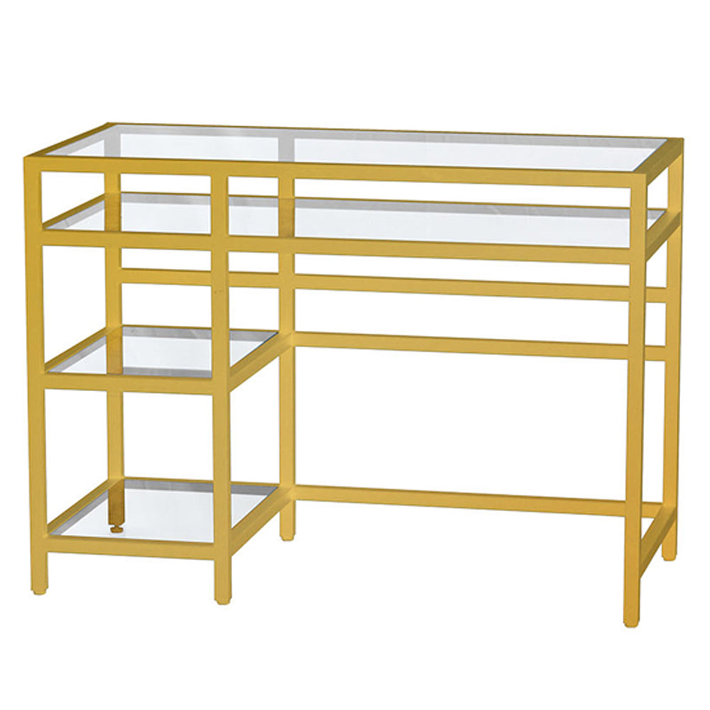 Gold metal and glass milayan desk store with shelves