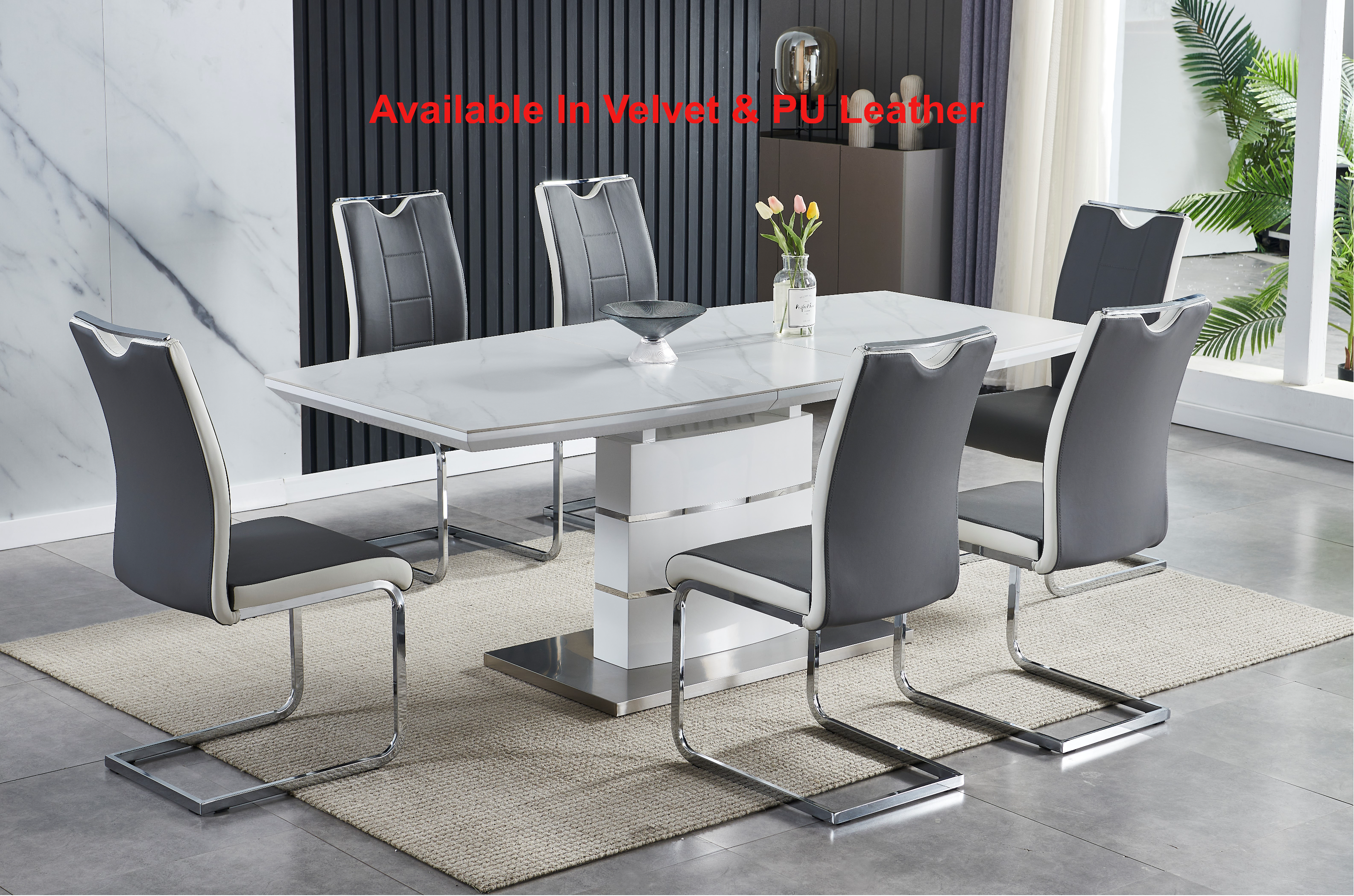 White marble dining online table and 6 chairs