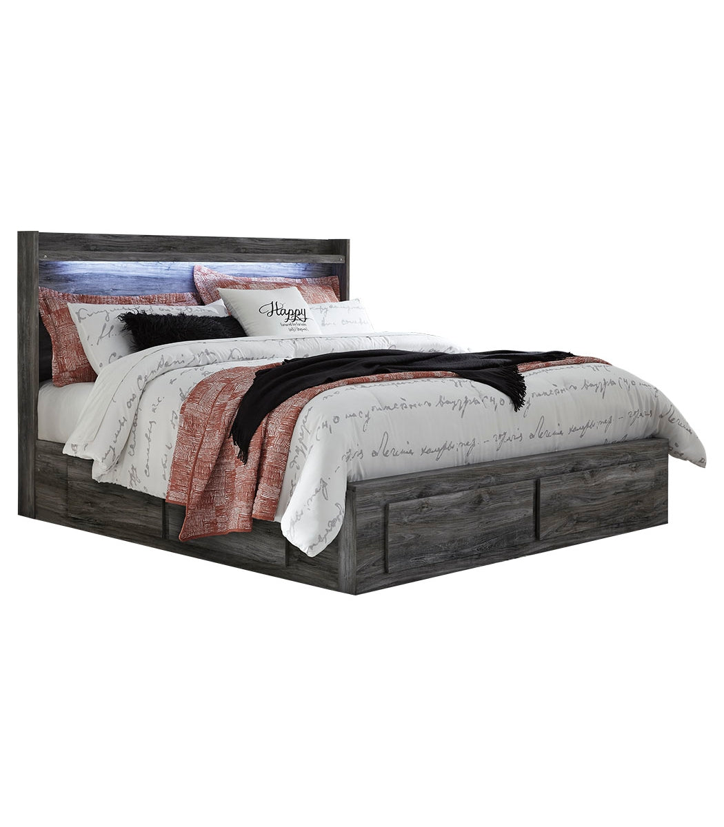 Baystorm king panel bed with 6 store storage drawers