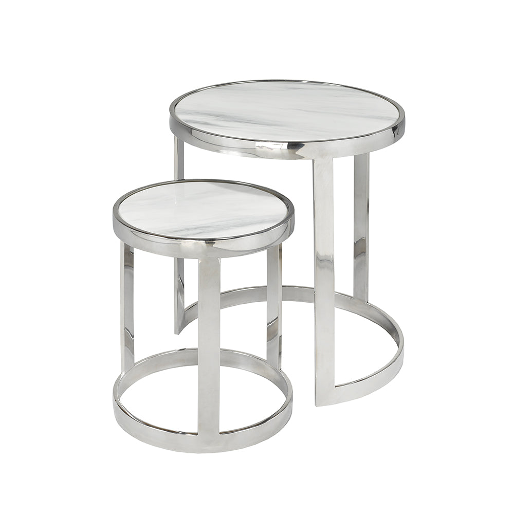 Marble Top Nesting Accent Tables with Stainless Steel Base