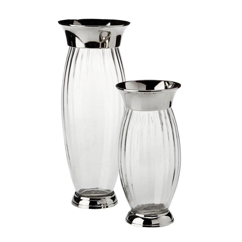 Elegant Silver-Toned Glass Vase Duo