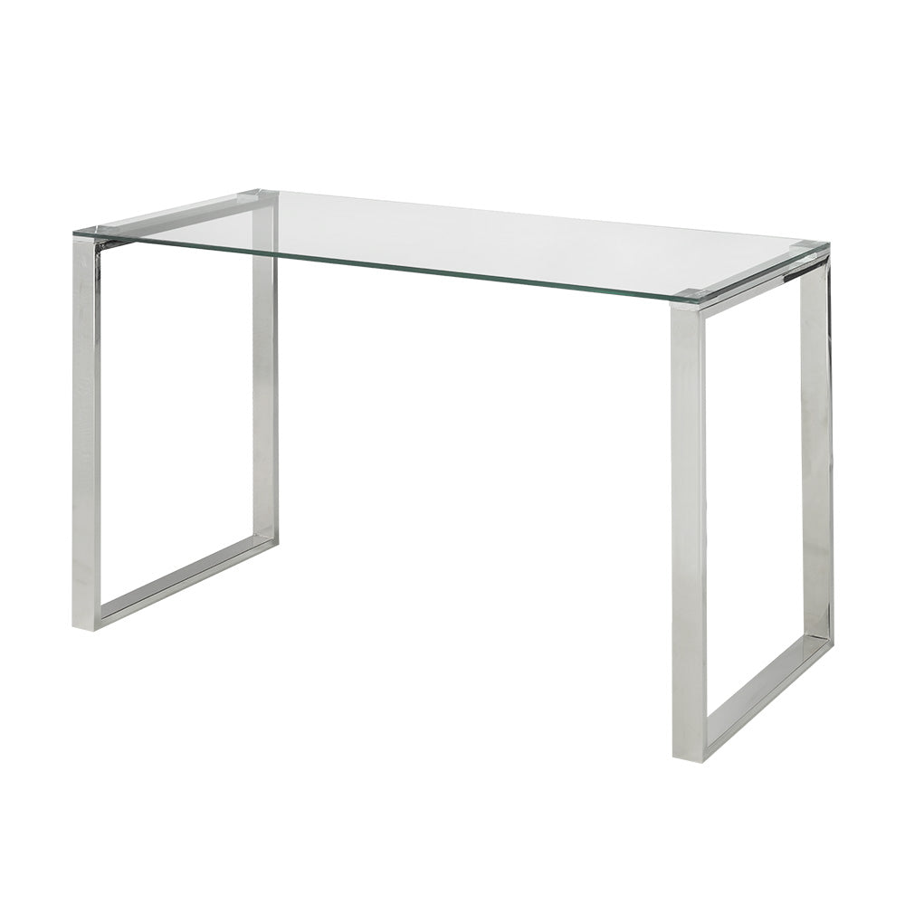 Sleek Silver Polished Stainless Steel & Glass Desk