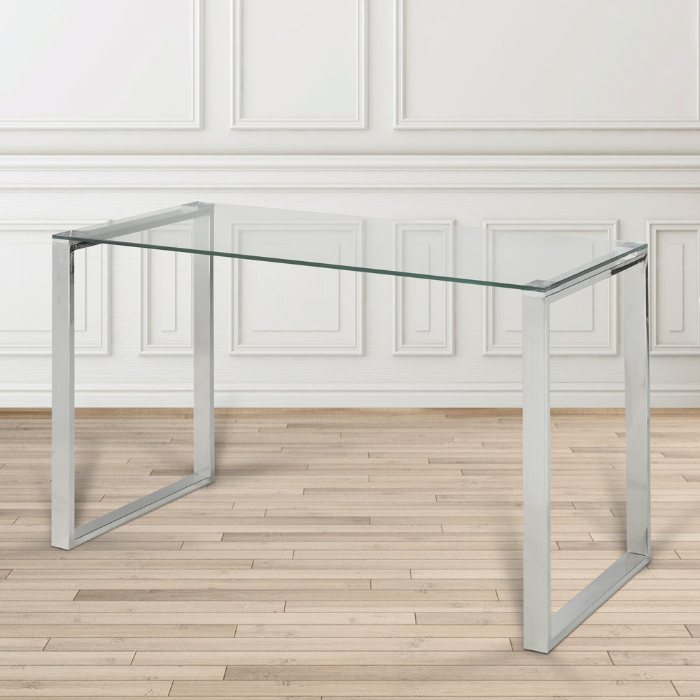 Sleek Silver Polished Stainless Steel & Glass Desk