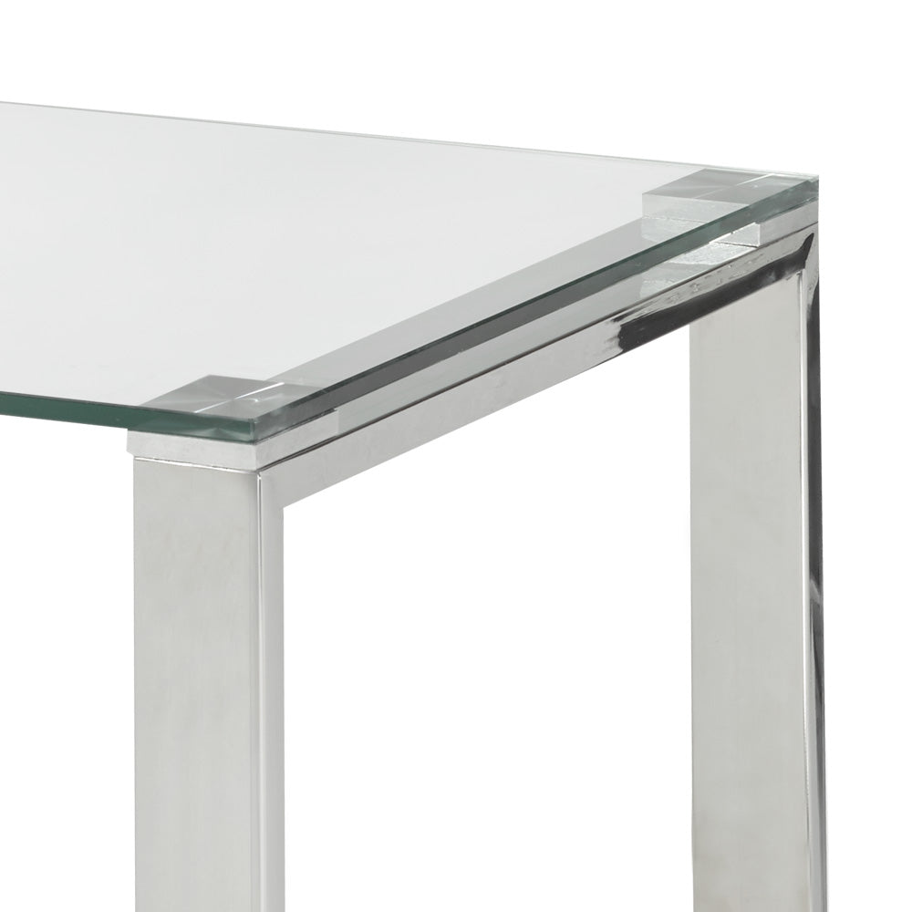 Sleek Silver Polished Stainless Steel & Glass Desk