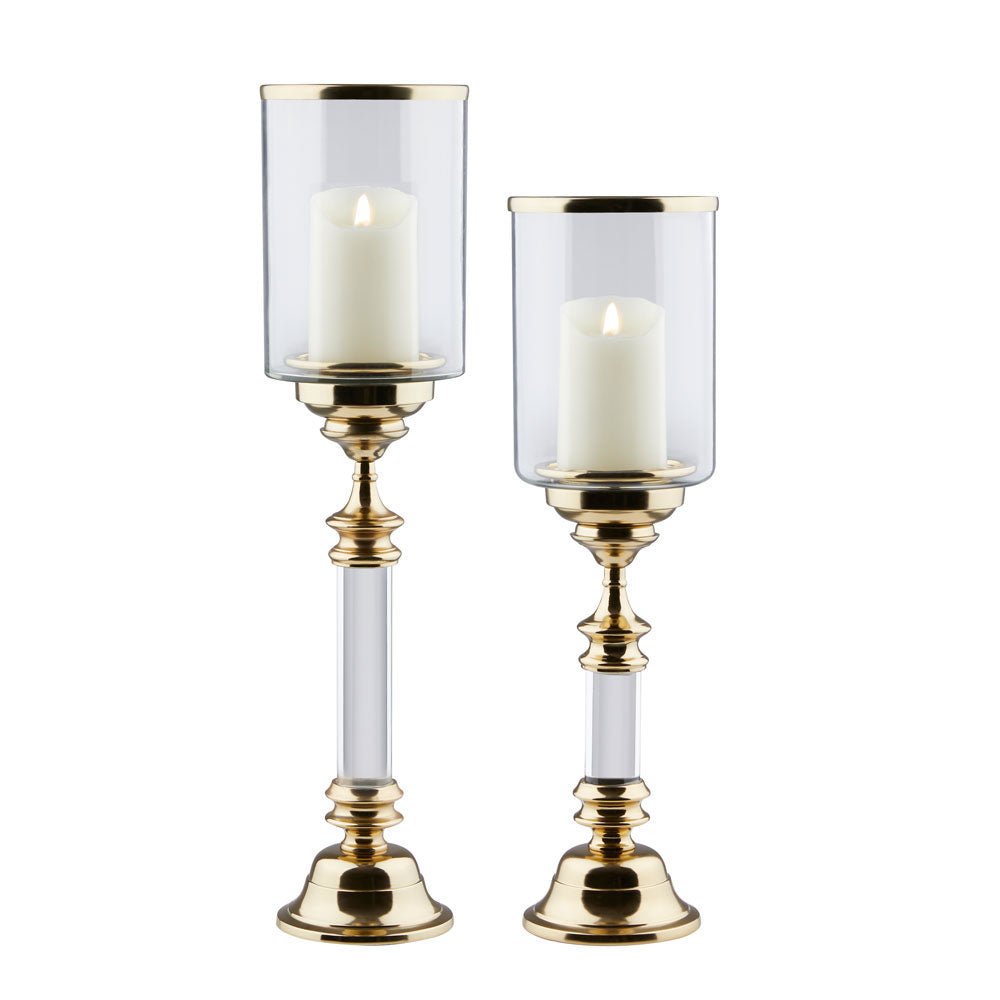 Regal Gold & Glass Candle Holder Set with Acrylic Base