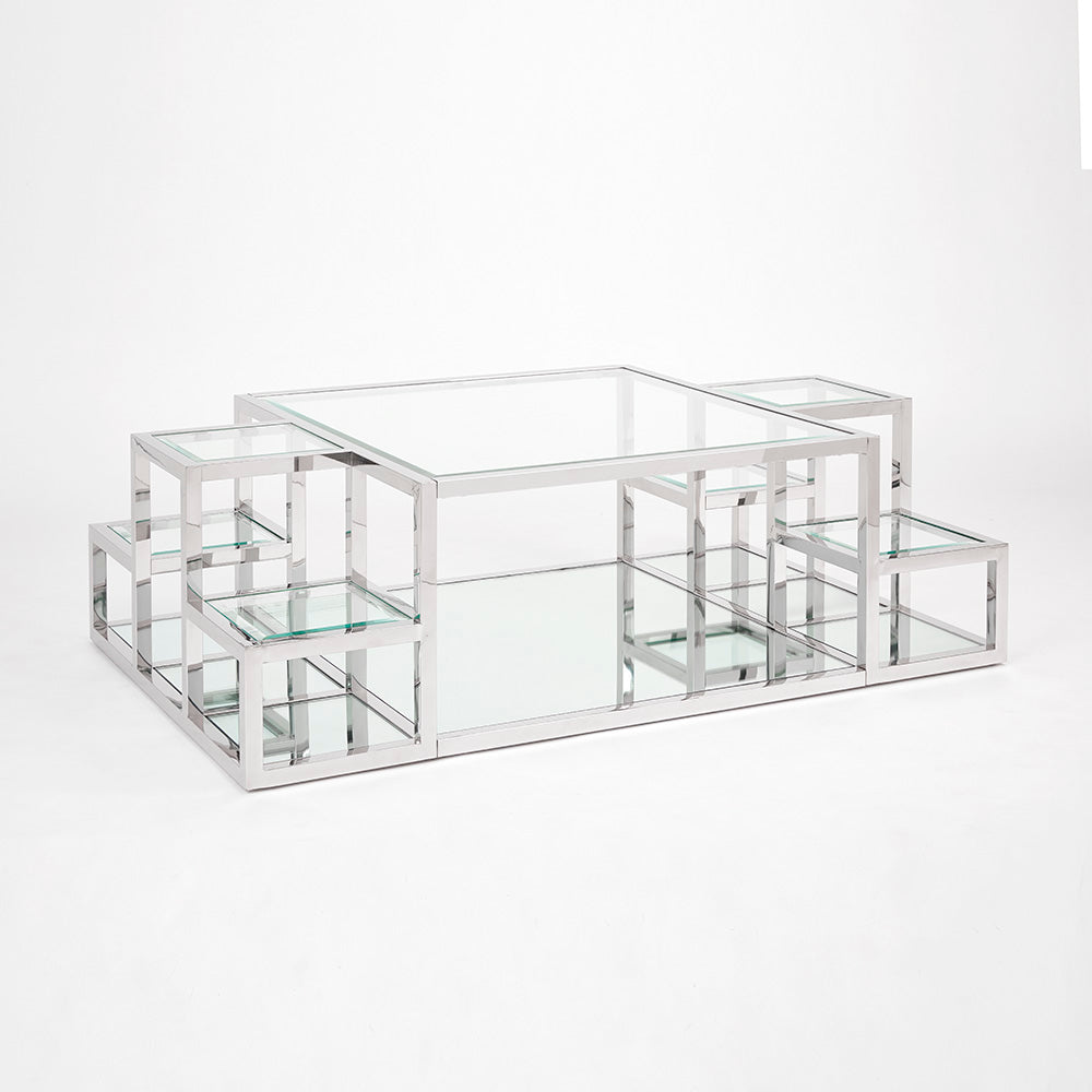 Luxurious Elmore Glass Coffee Table with Stainless Steel Frame