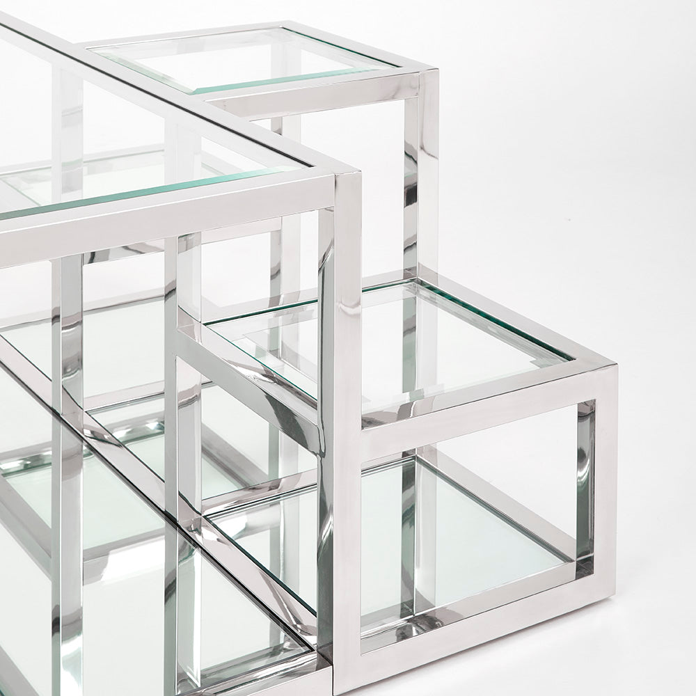 Luxurious Elmore Glass Coffee Table with Stainless Steel Frame