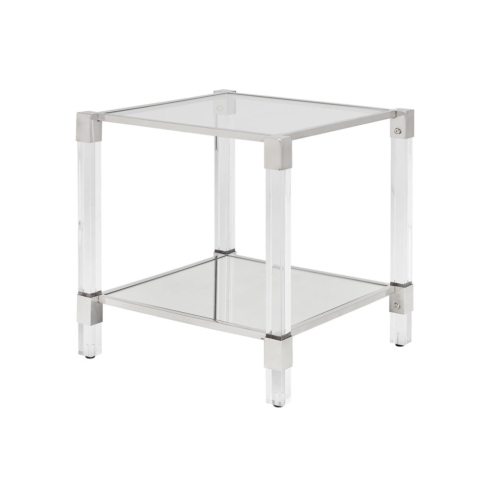 Sleek Elegance Glass-Top Acrylic and Steel End Table