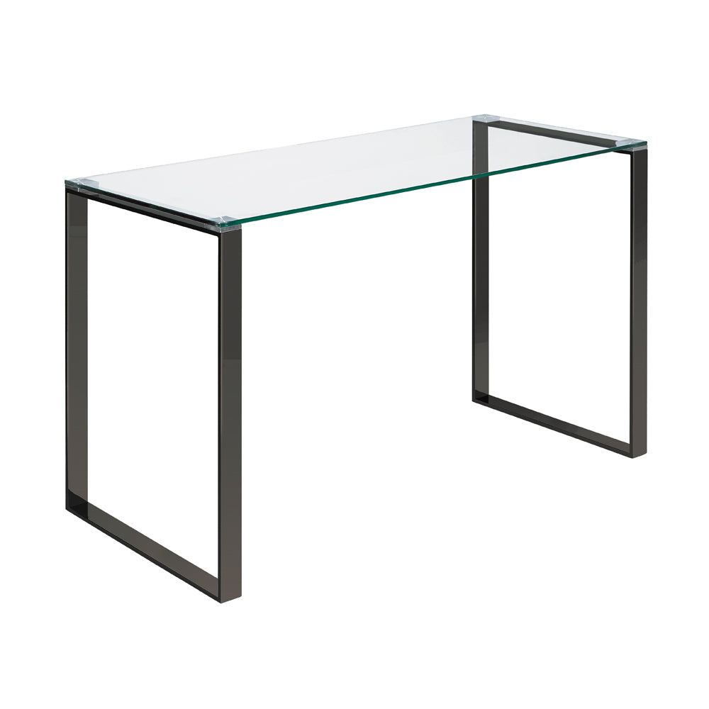 Sleek Black Metal Frame Desk with Tempered Glass Top