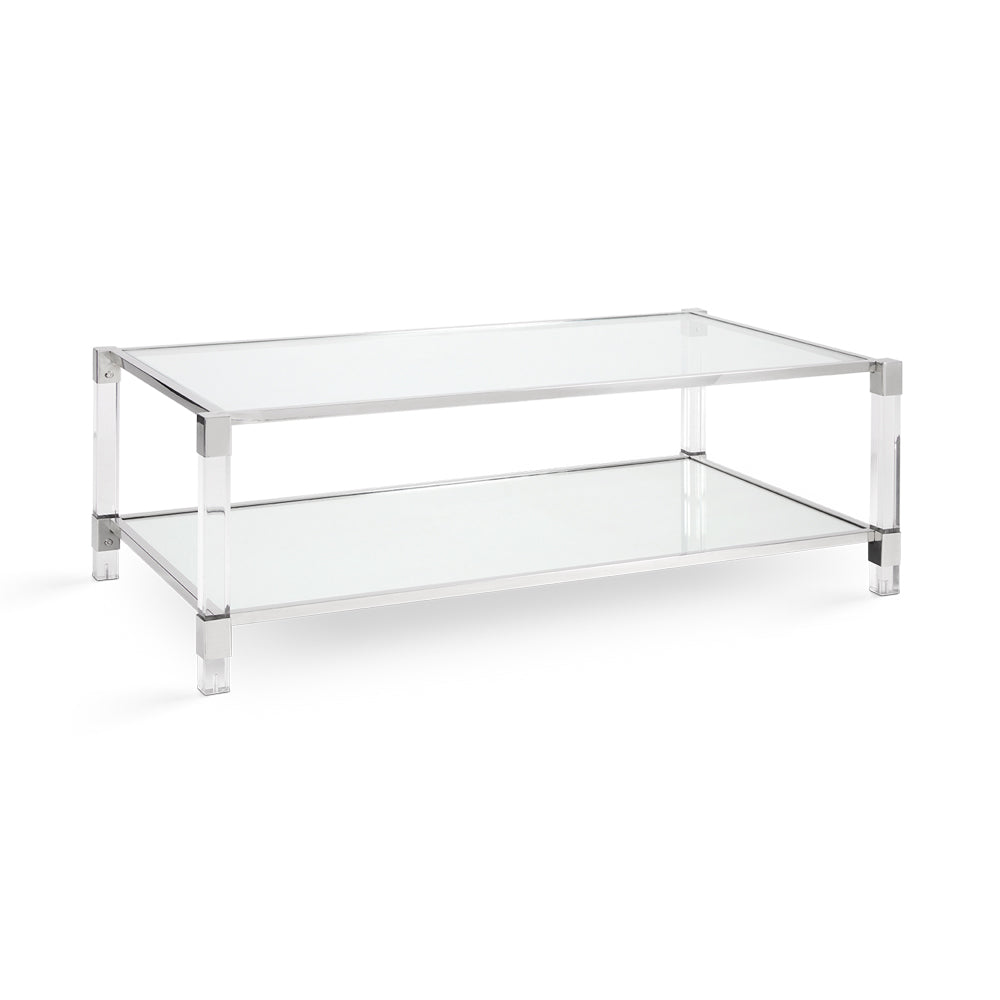 Modern Chic Polished Steel and Acrylic Coffee Table with Glass Shelf