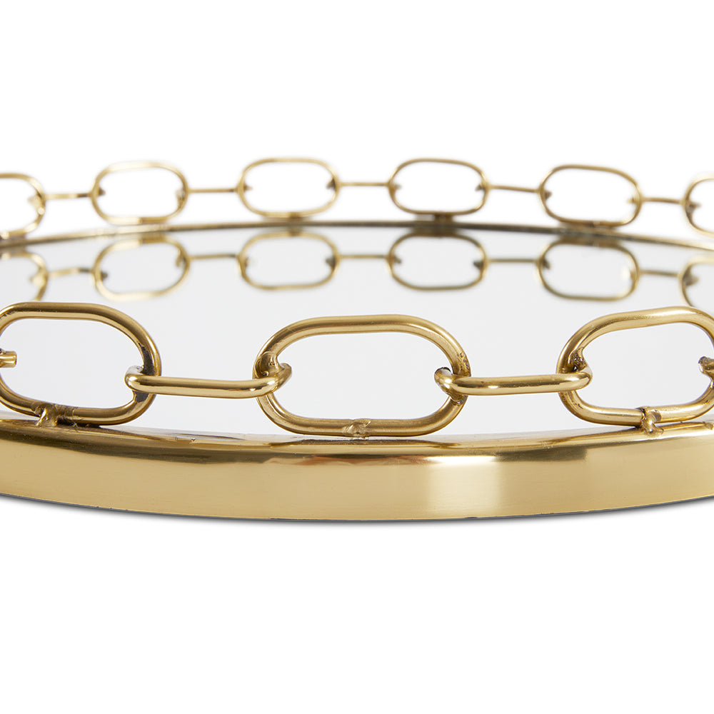 Golden Elegance Mirrored Chain-Link Tray