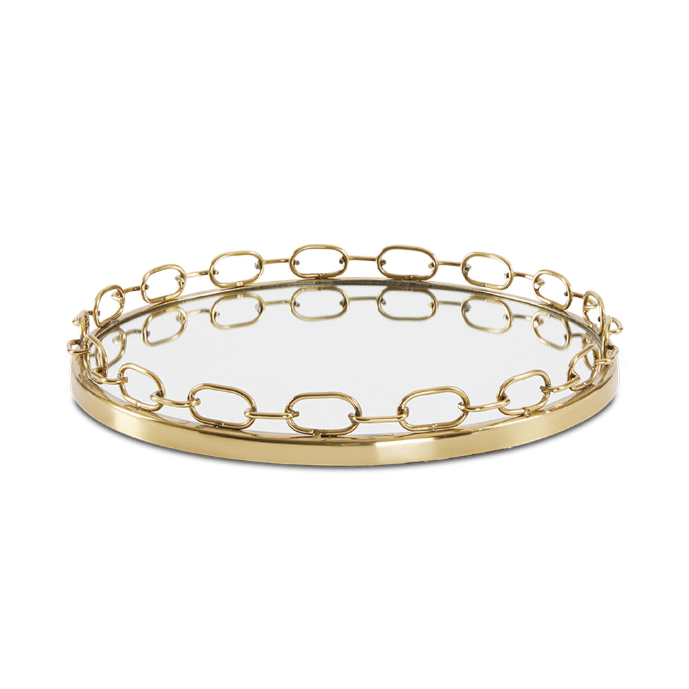 Golden Elegance Mirrored Chain-Link Tray