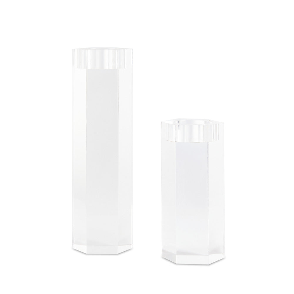 Luminous Hexagon Prism Candle Holders - Elegant Acrylic Duo