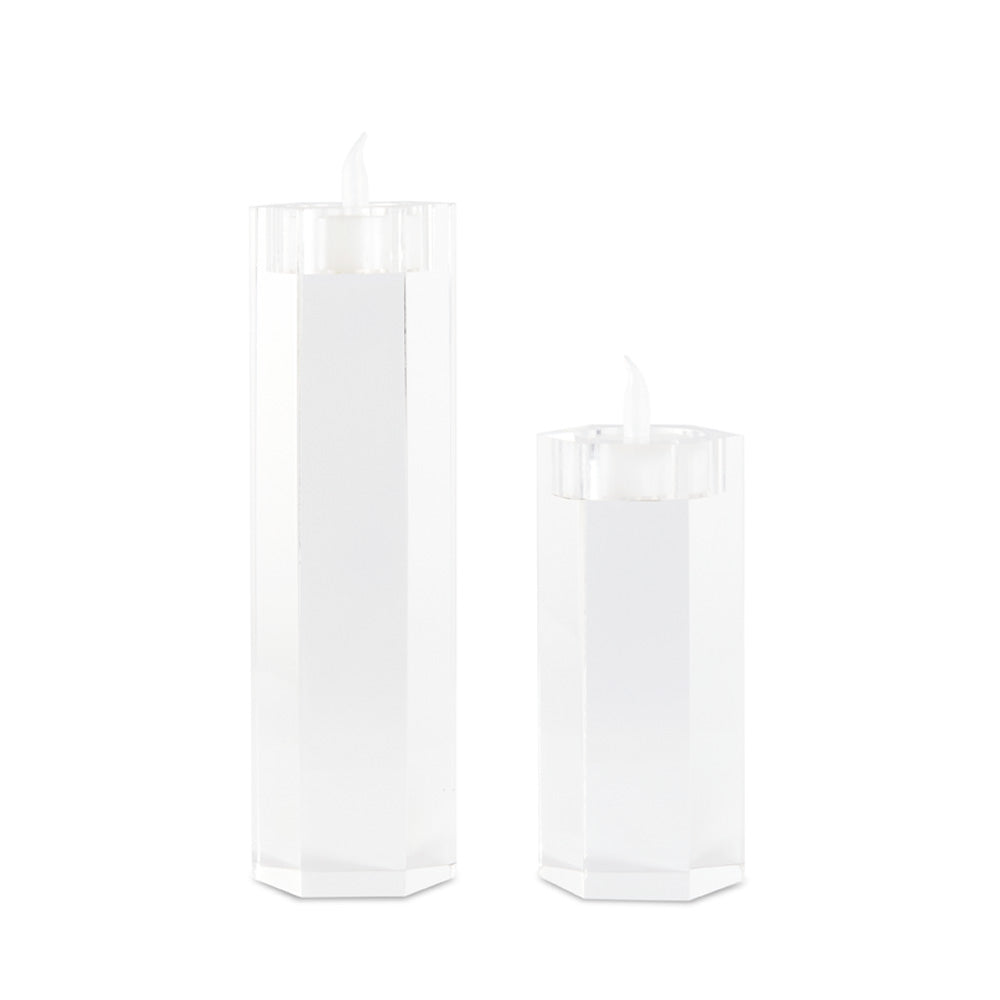 Luminous Hexagon Prism Candle Holders - Elegant Acrylic Duo