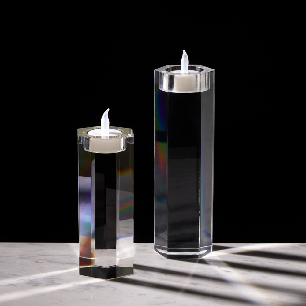 Luminous Hexagon Prism Candle Holders - Elegant Acrylic Duo