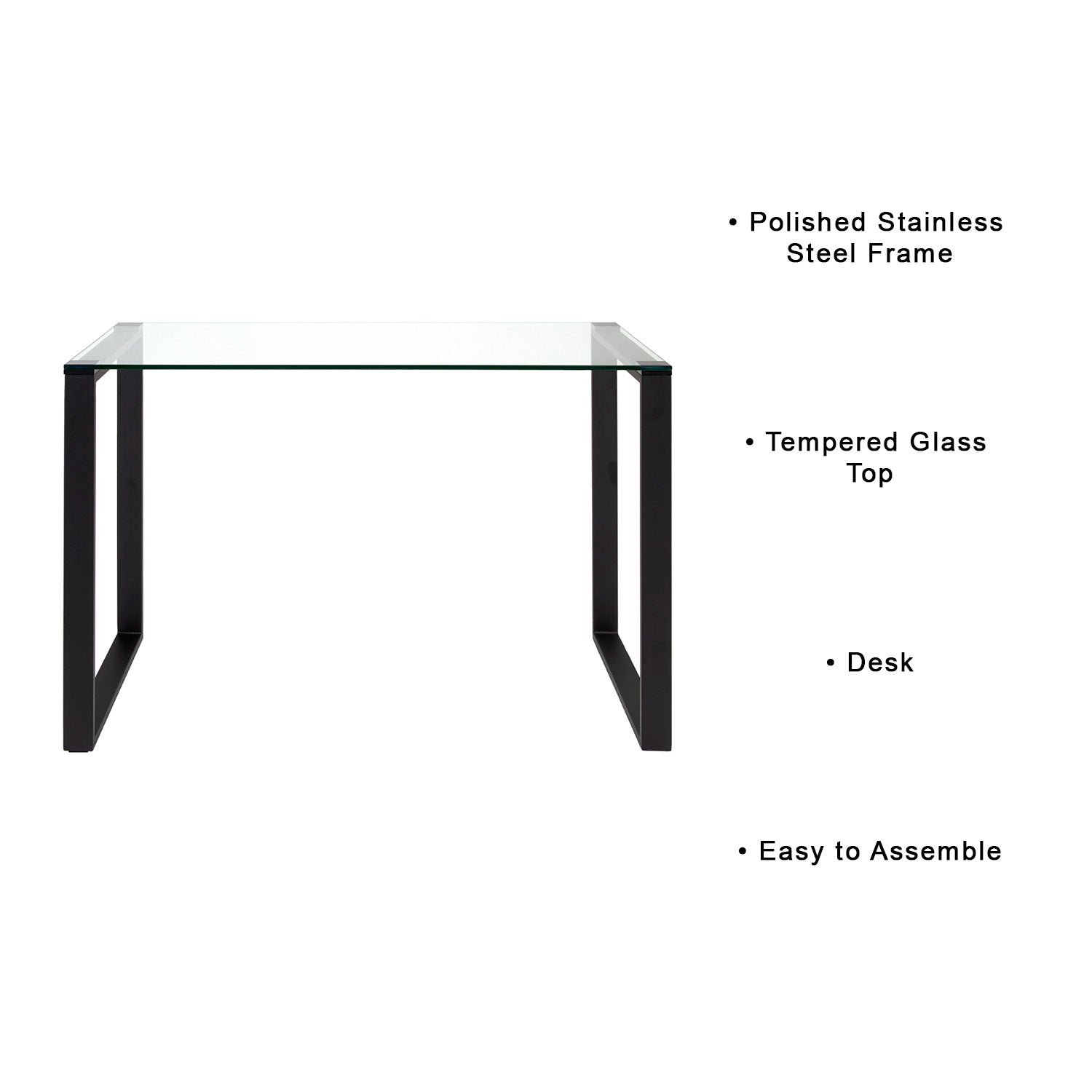 Sleek Black Metal Frame Desk with Tempered Glass Top