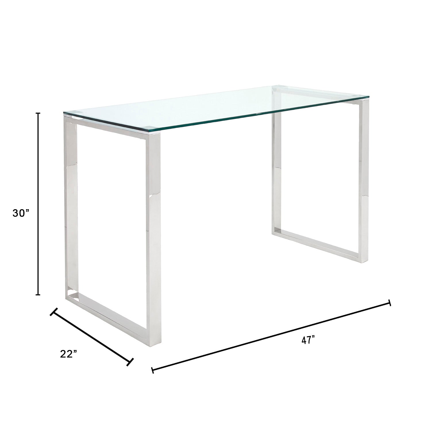 Sleek Silver Polished Stainless Steel & Glass Desk