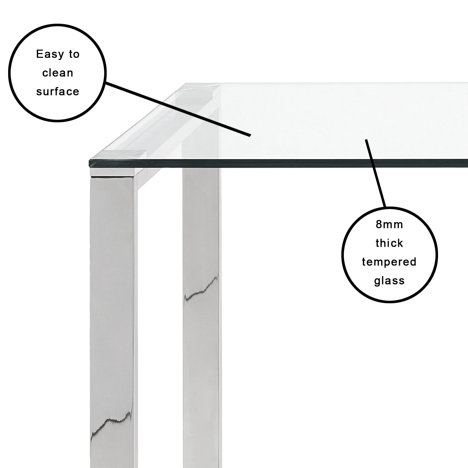 Sleek Silver Polished Stainless Steel & Glass Desk