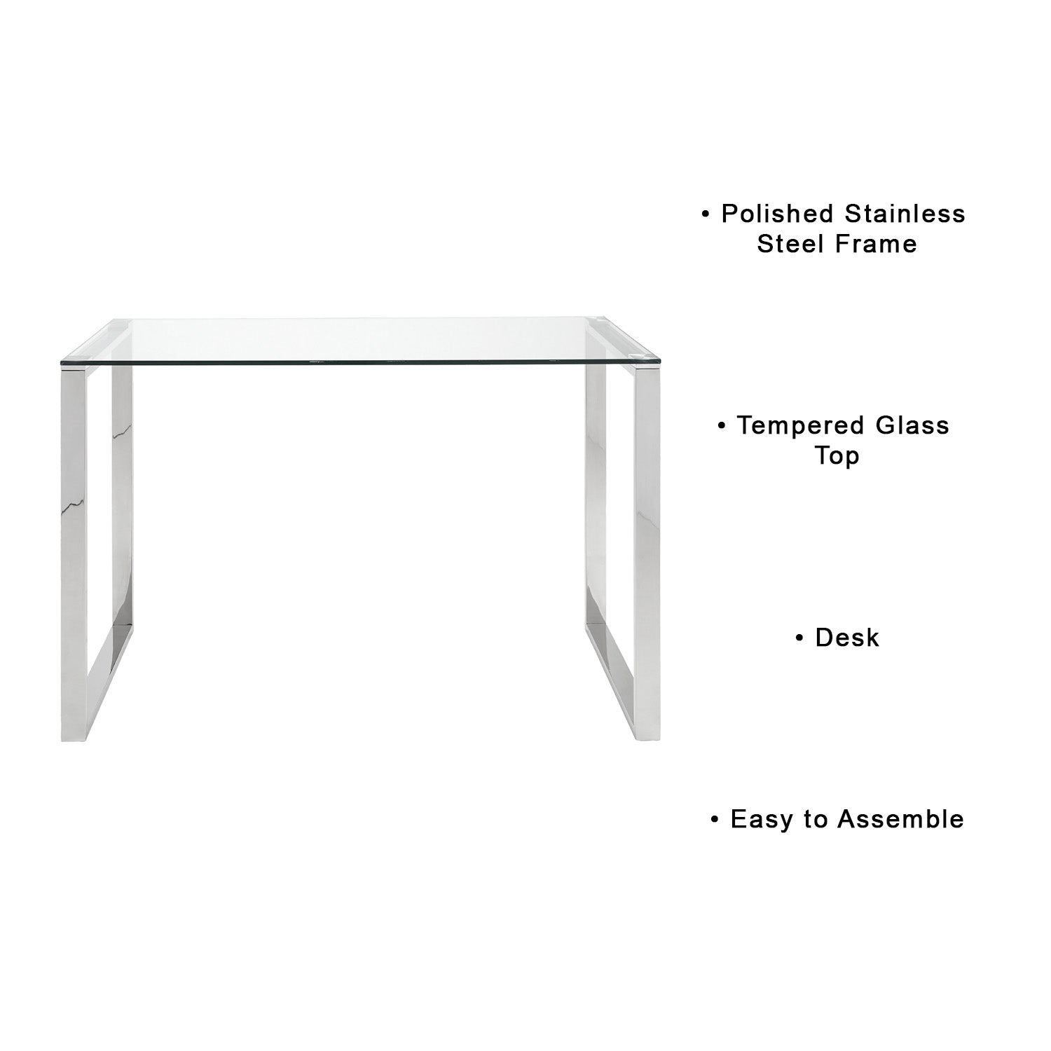 Sleek Silver Polished Stainless Steel & Glass Desk