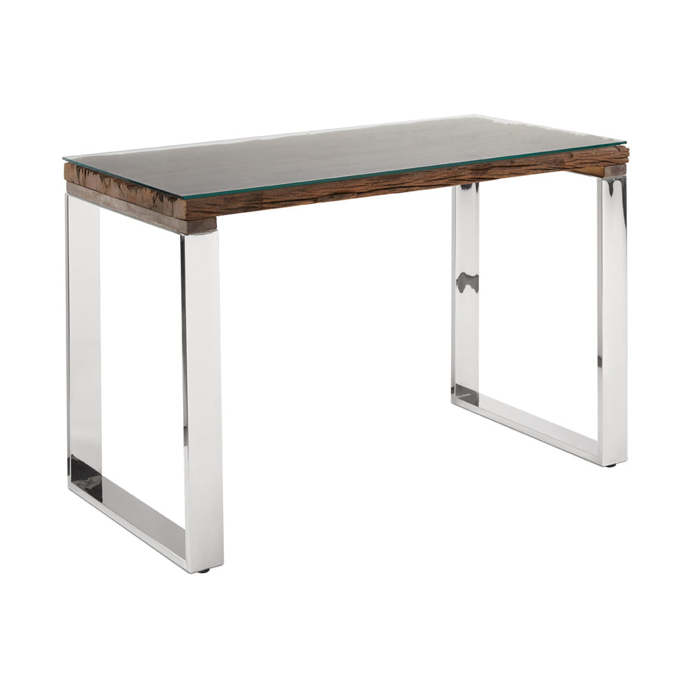 Modern Railwood Desk with Stainless Steel Base