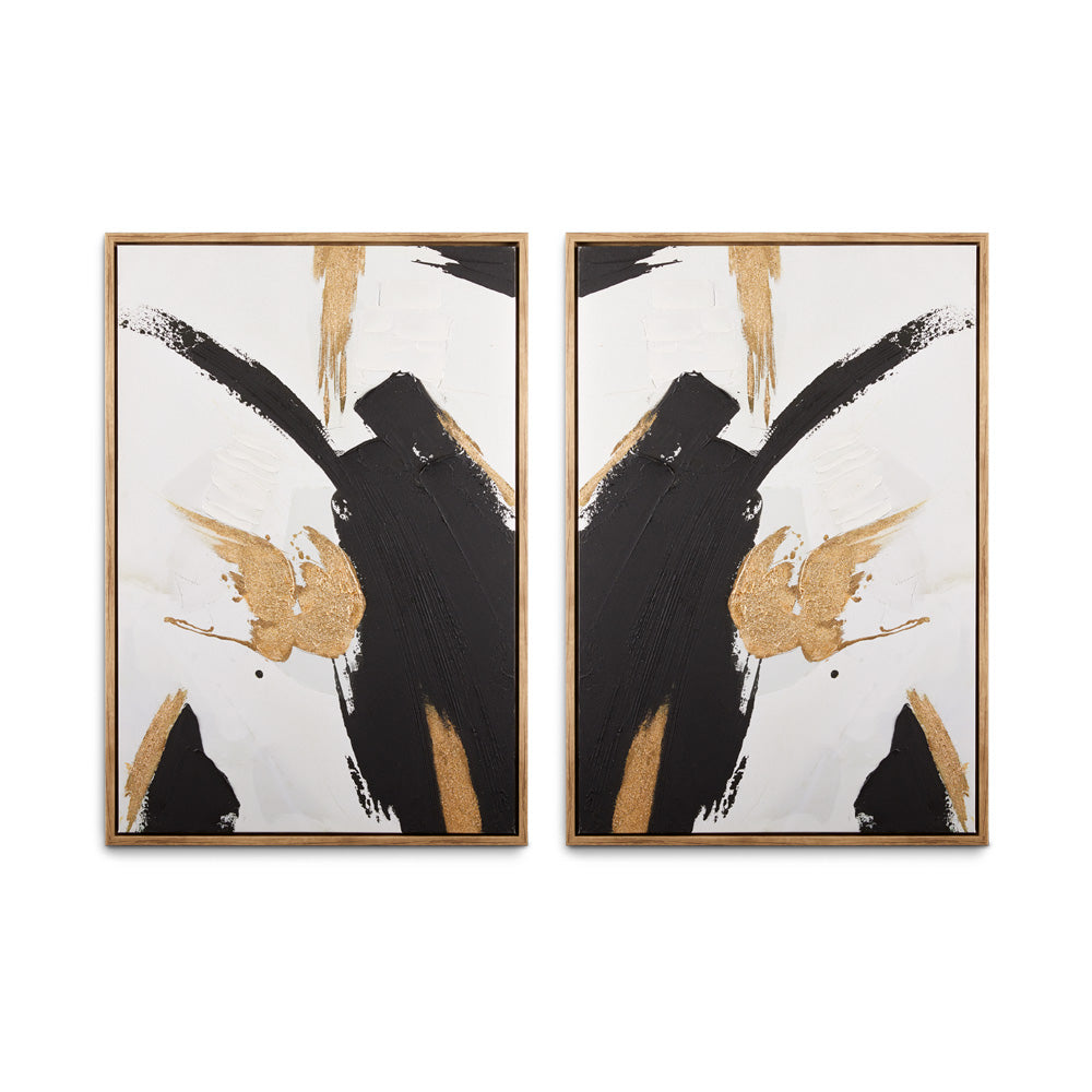 Texturized Abstract Canvas Art in White, Black & Gold