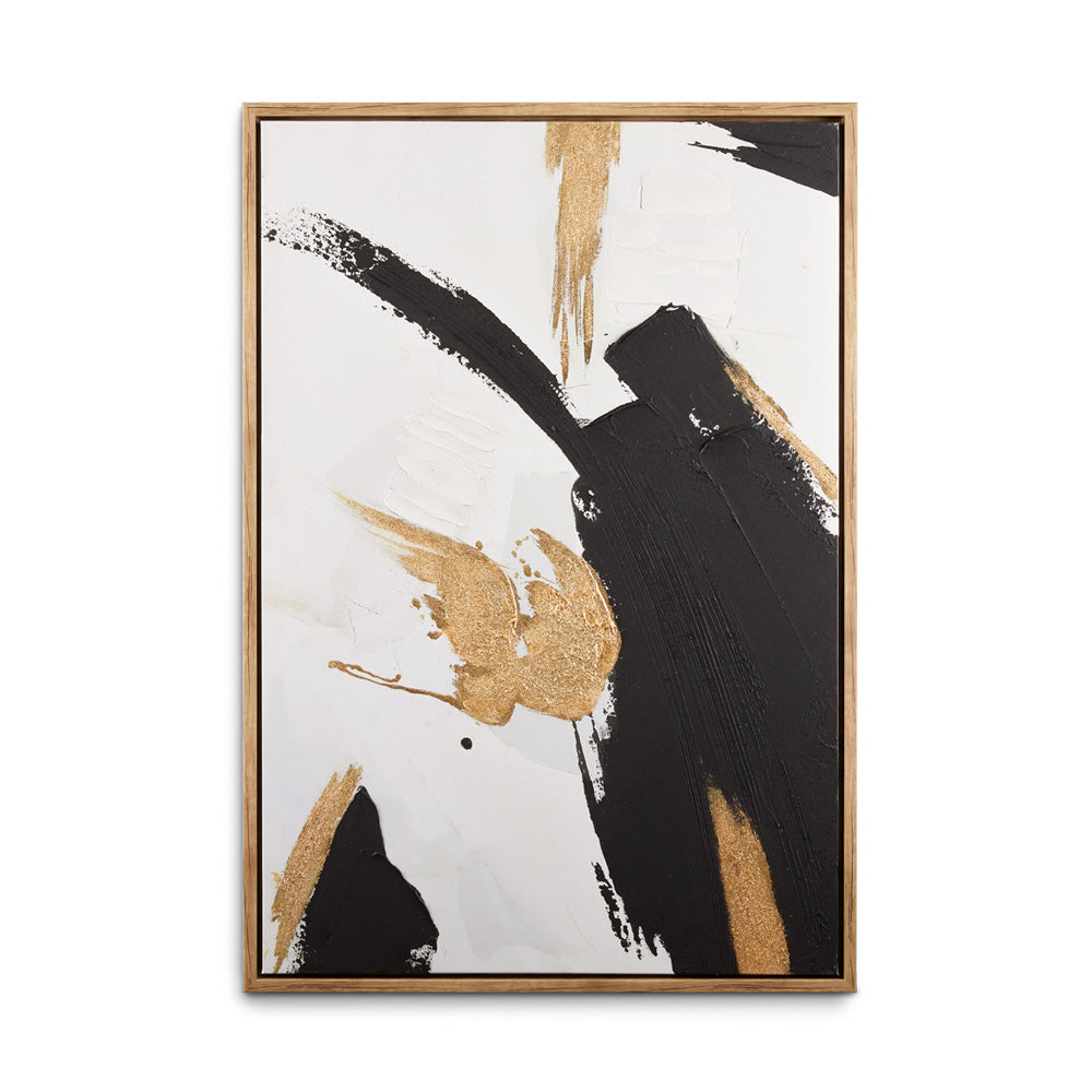 Texturized Abstract Canvas Art in White, Black & Gold