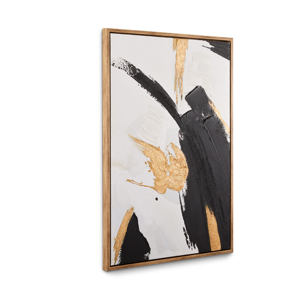 Texturized Abstract Canvas Art in White, Black & Gold