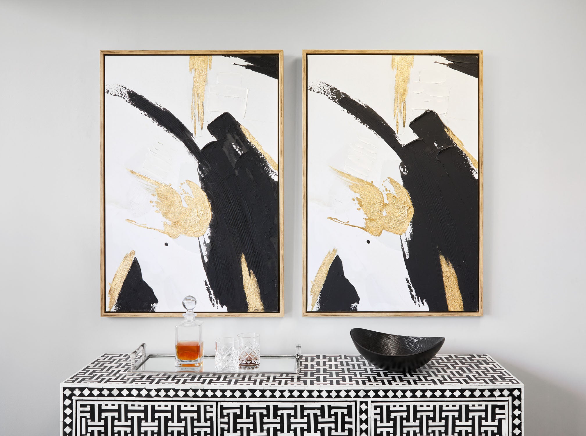 Texturized Abstract Canvas Art in White, Black & Gold