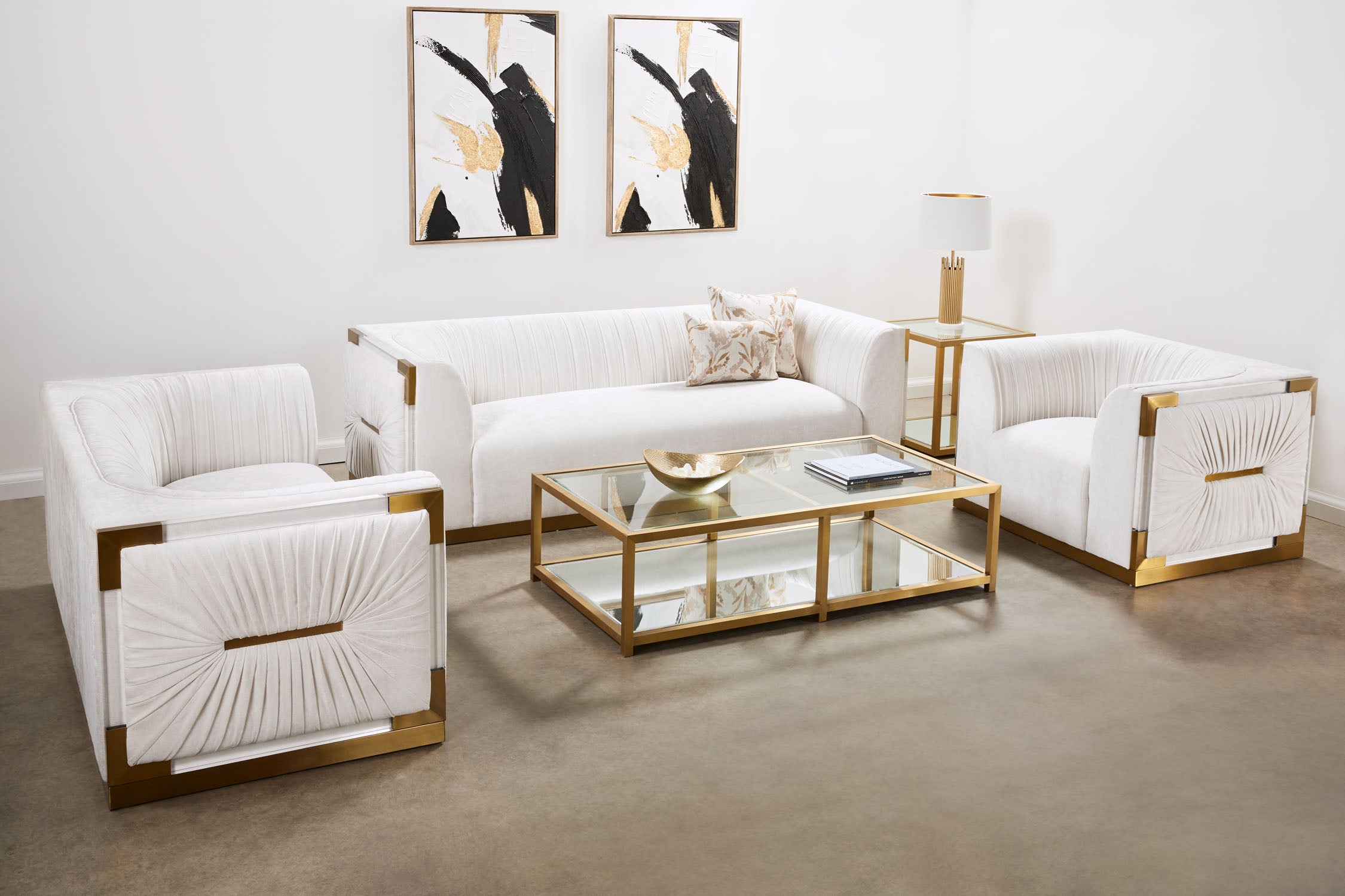 Vanilla Bliss Gold-Framed Loveseat