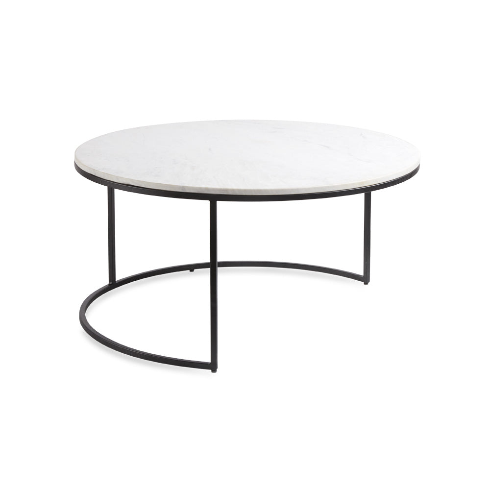 Marble-Top Nesting Coffee Table Duo in Black Finish