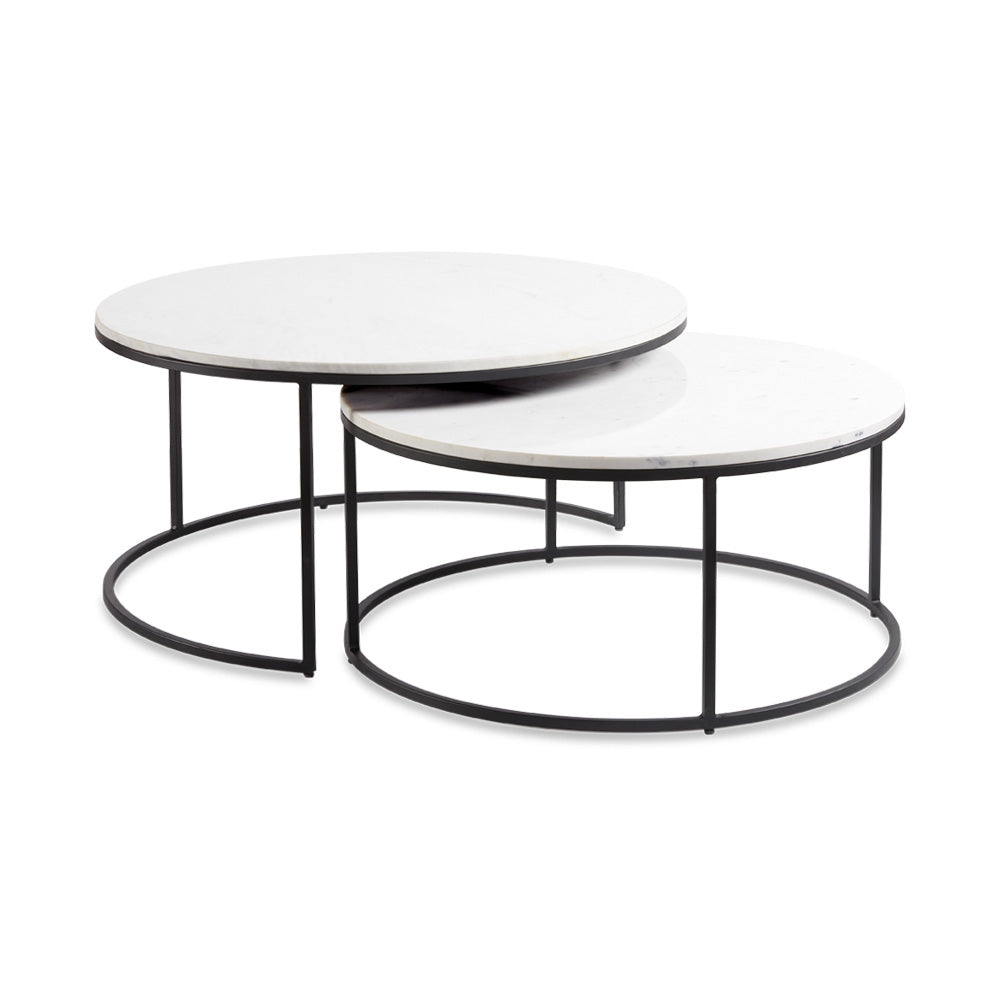 Marble-Top Nesting Coffee Table Duo in Black Finish