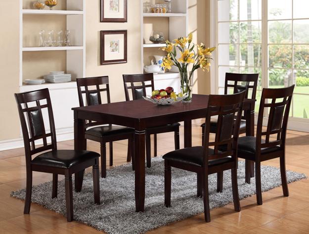 Elegant Espresso Finish 7 Piece Dining Set with Leather Seats