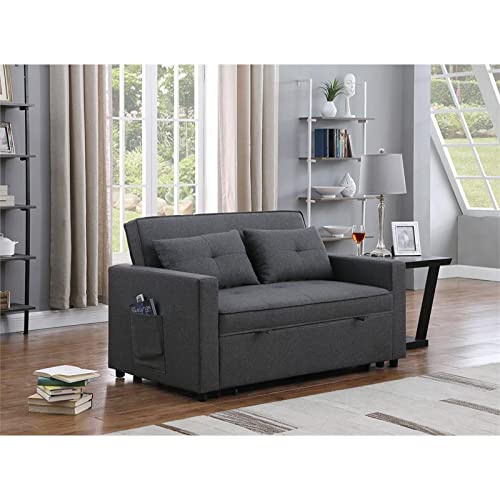 Sleek Dark Gray Linen Sleeper Sofa with Reclining Feature