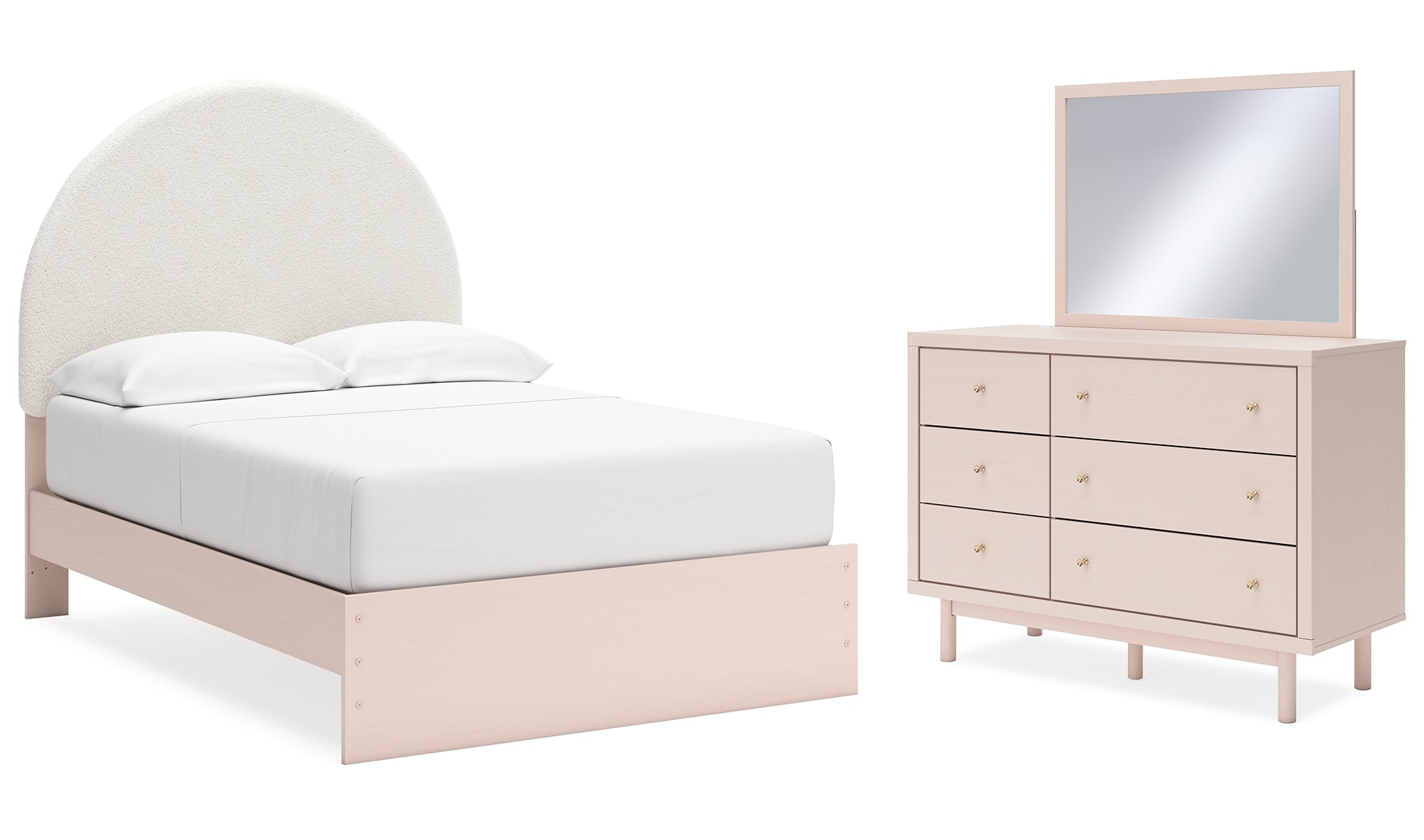 Wistenpine Full Upholstered Panel Bed with Mirrored Dresser