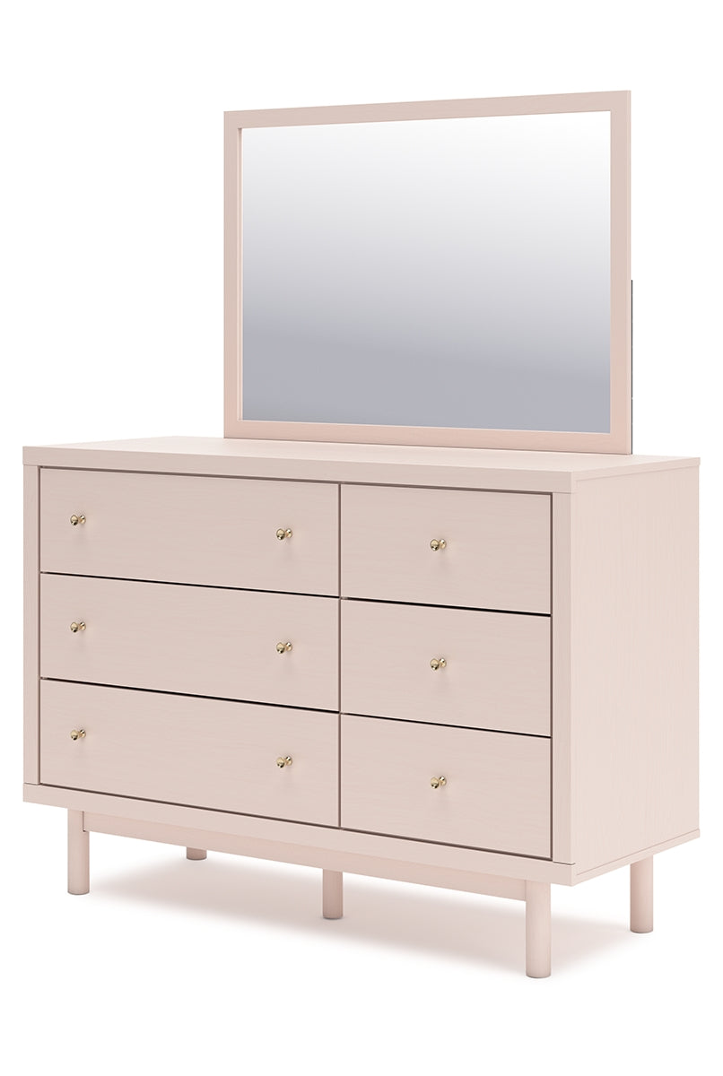 Wistenpine Full Upholstered Panel Bed with Mirrored Dresser and 2 Nightstands