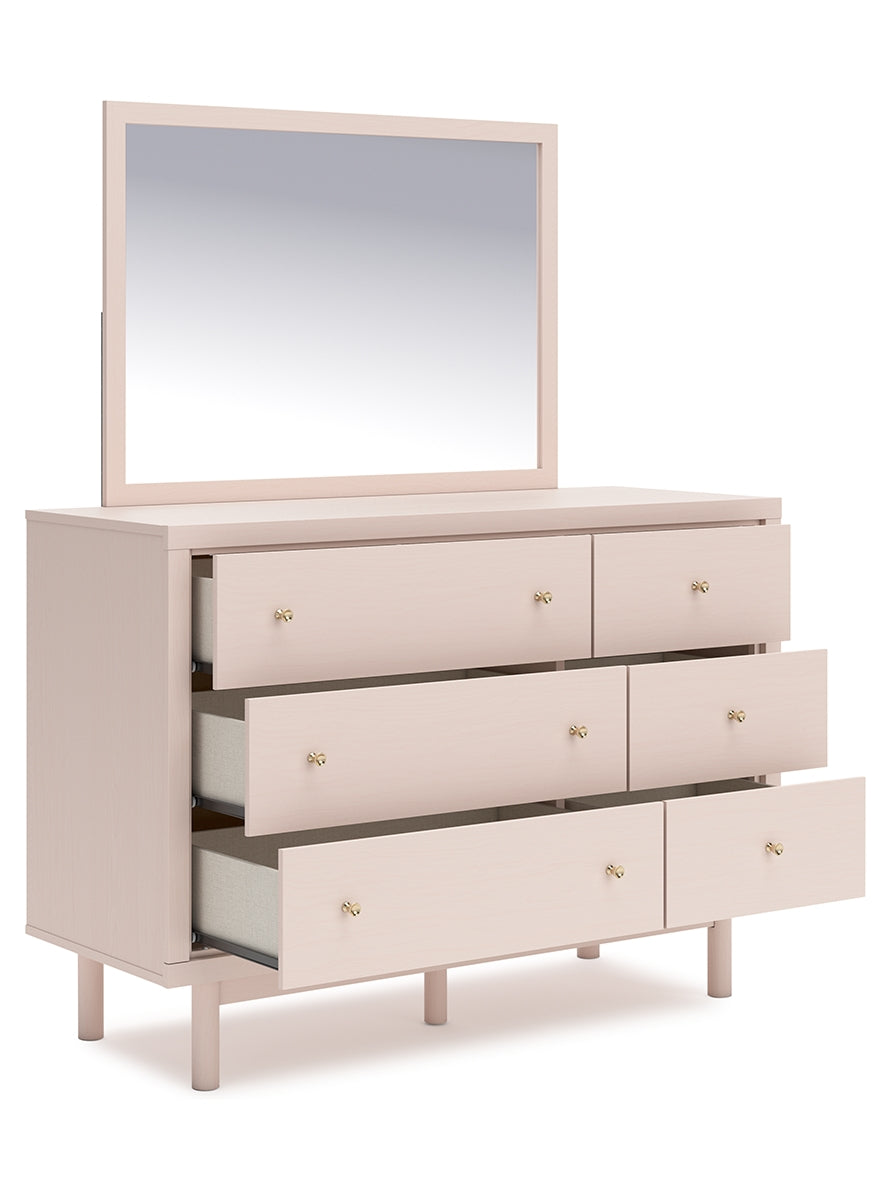 Wistenpine Twin Upholstered Panel Bed with Mirrored Dresser