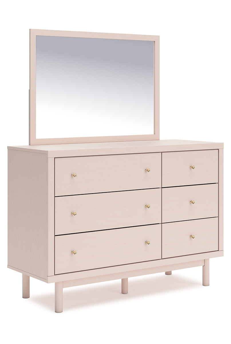 Wistenpine Twin Upholstered Panel Bed with Mirrored Dresser