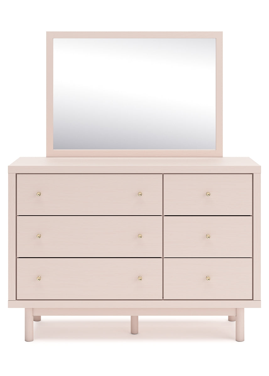 Wistenpine Twin Upholstered Panel Bed with Mirrored Dresser and Nightstand