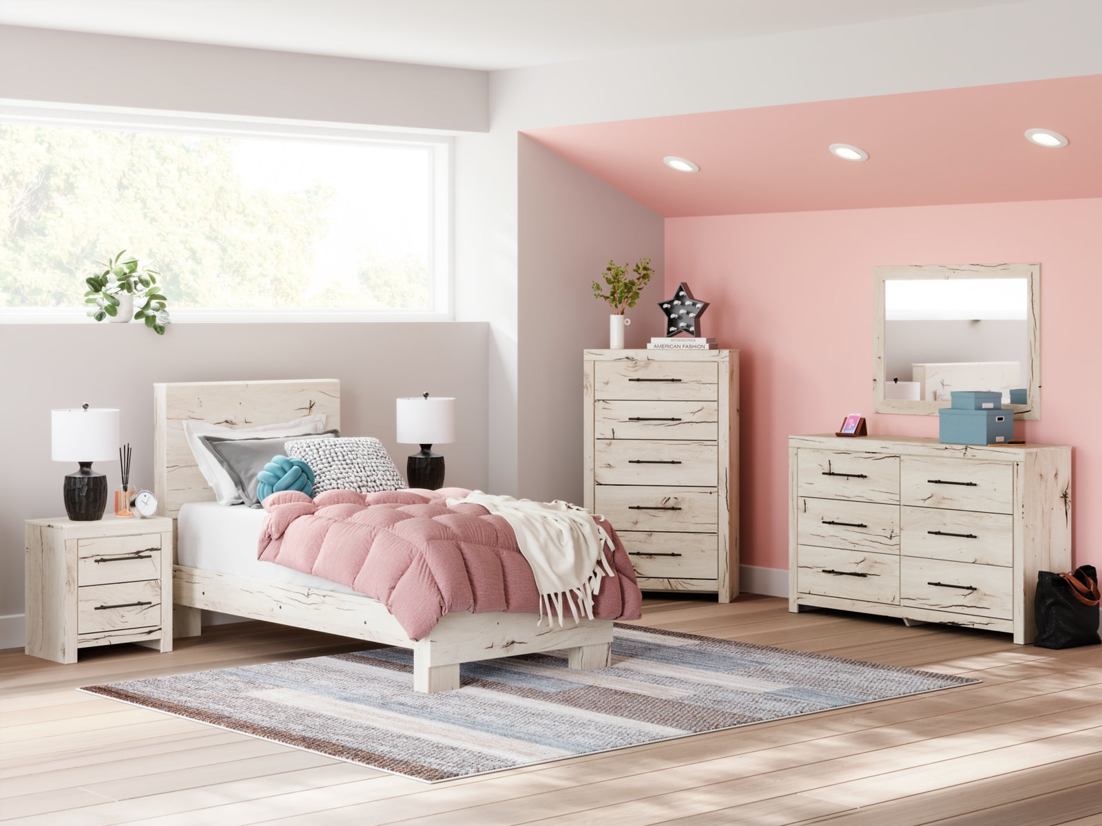 Lawroy Twin Panel Bed with Dresser and 2 Nightstands