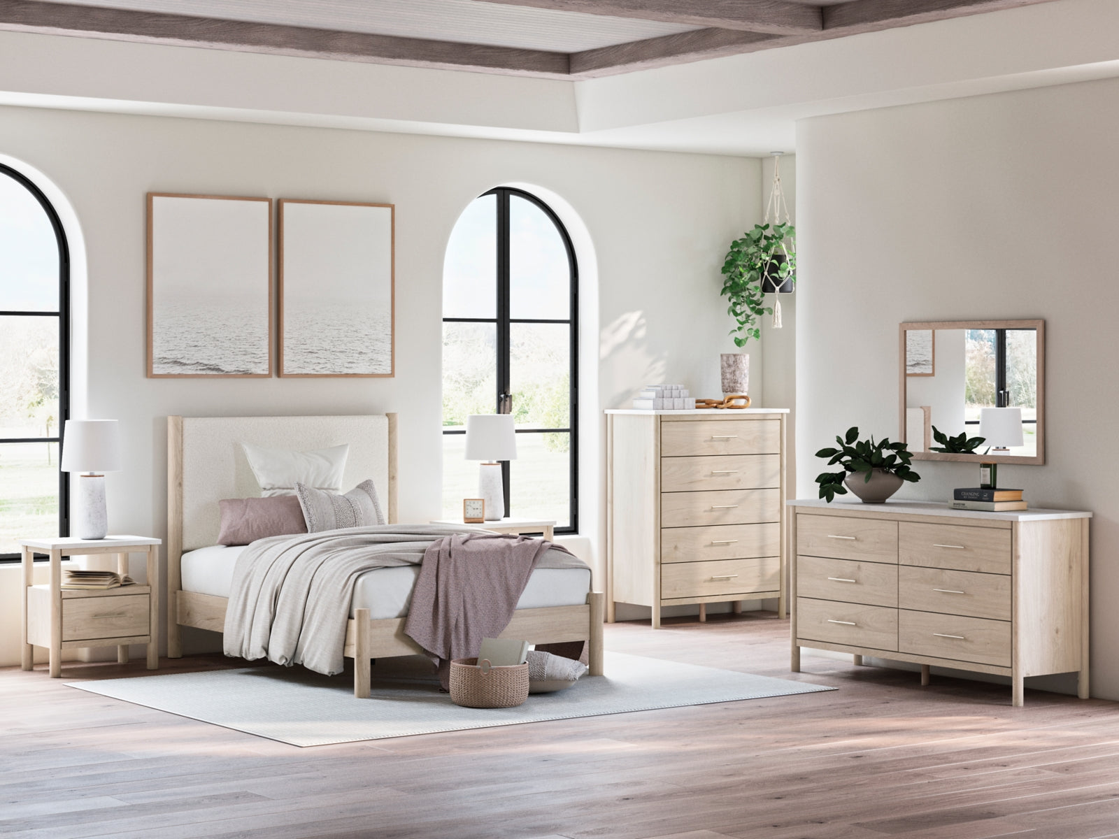 Cadmori Queen Upholstered Panel Bed with Dresser