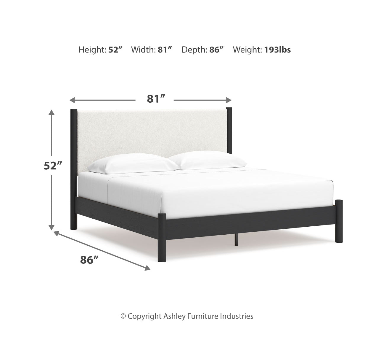 Cadmori King Upholstered Panel Bed with Mirrored Dresser and Nightstand