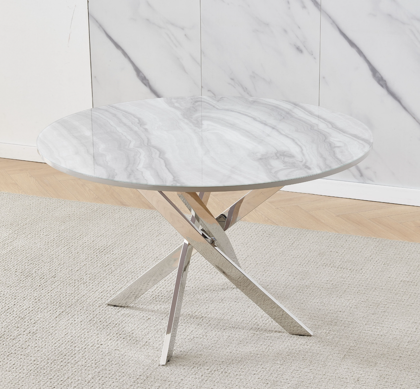 Elegant Marble-Top Dining Table with Velvety Chairs Ensemble