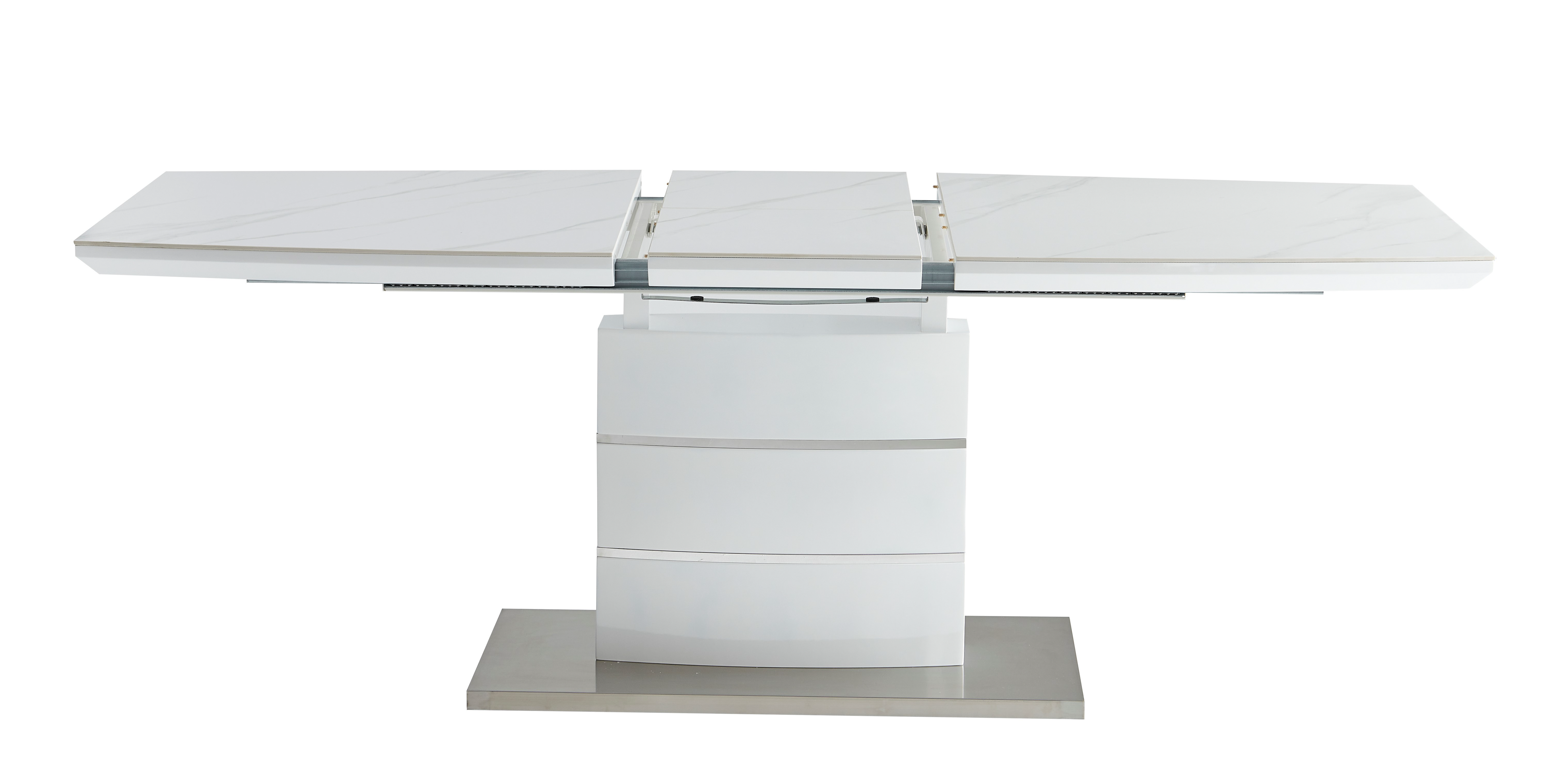 Elegant Extendable White Marble Dining Table with Sleek Base