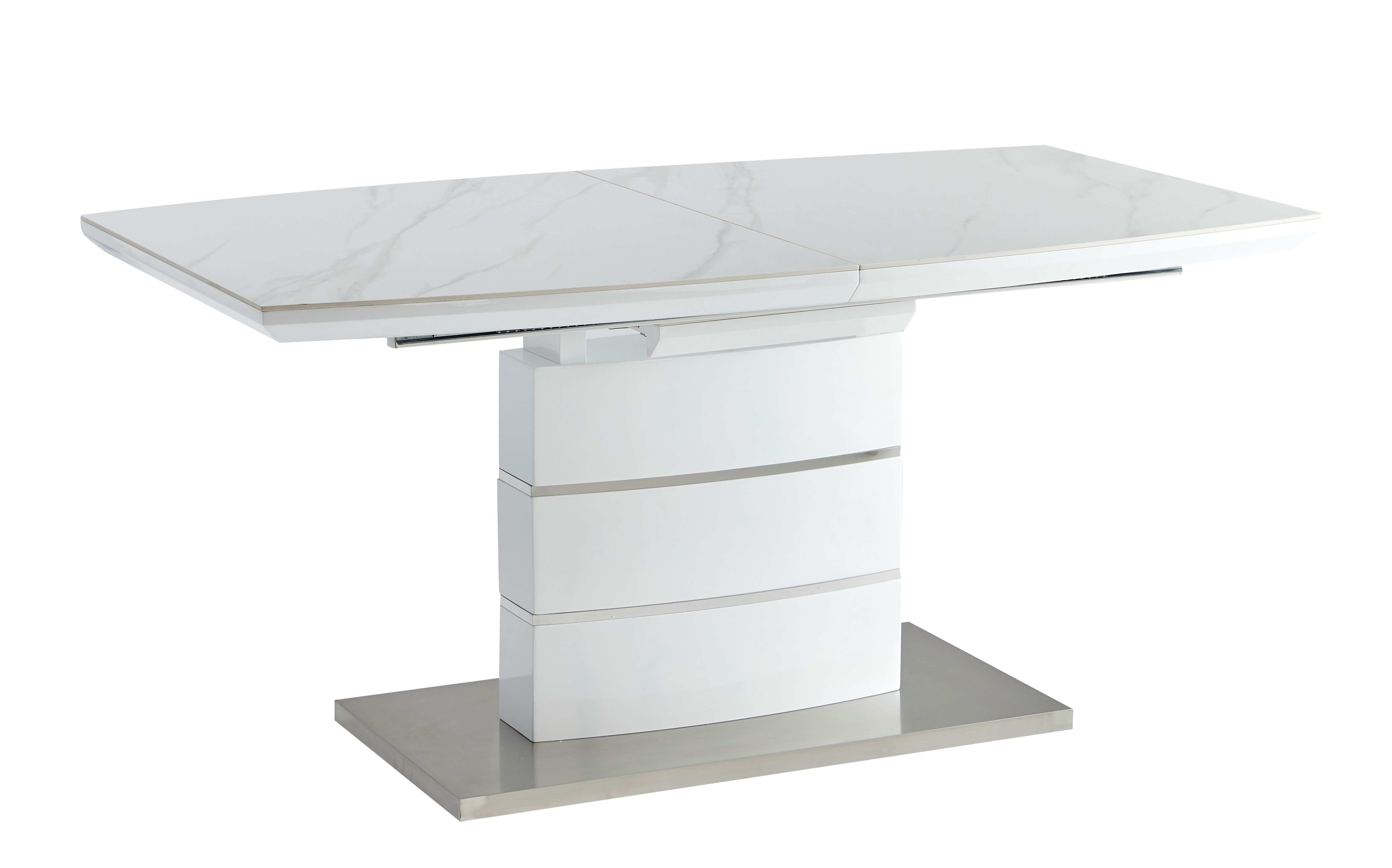 Elegant Extendable White Marble Dining Table with Sleek Base