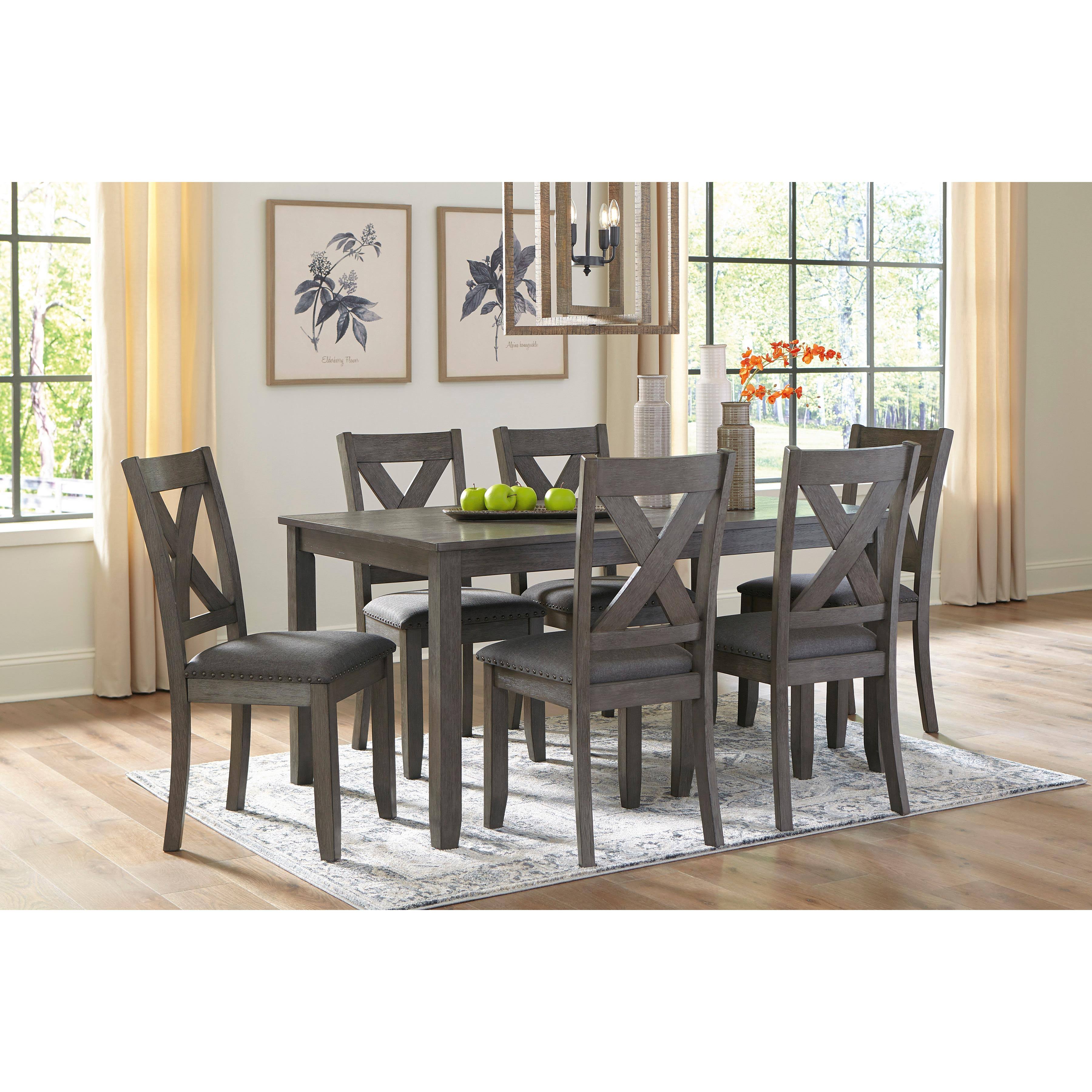 Rustic Elegance 7-Piece Dining Set with Linen-Weave Upholstered Chairs