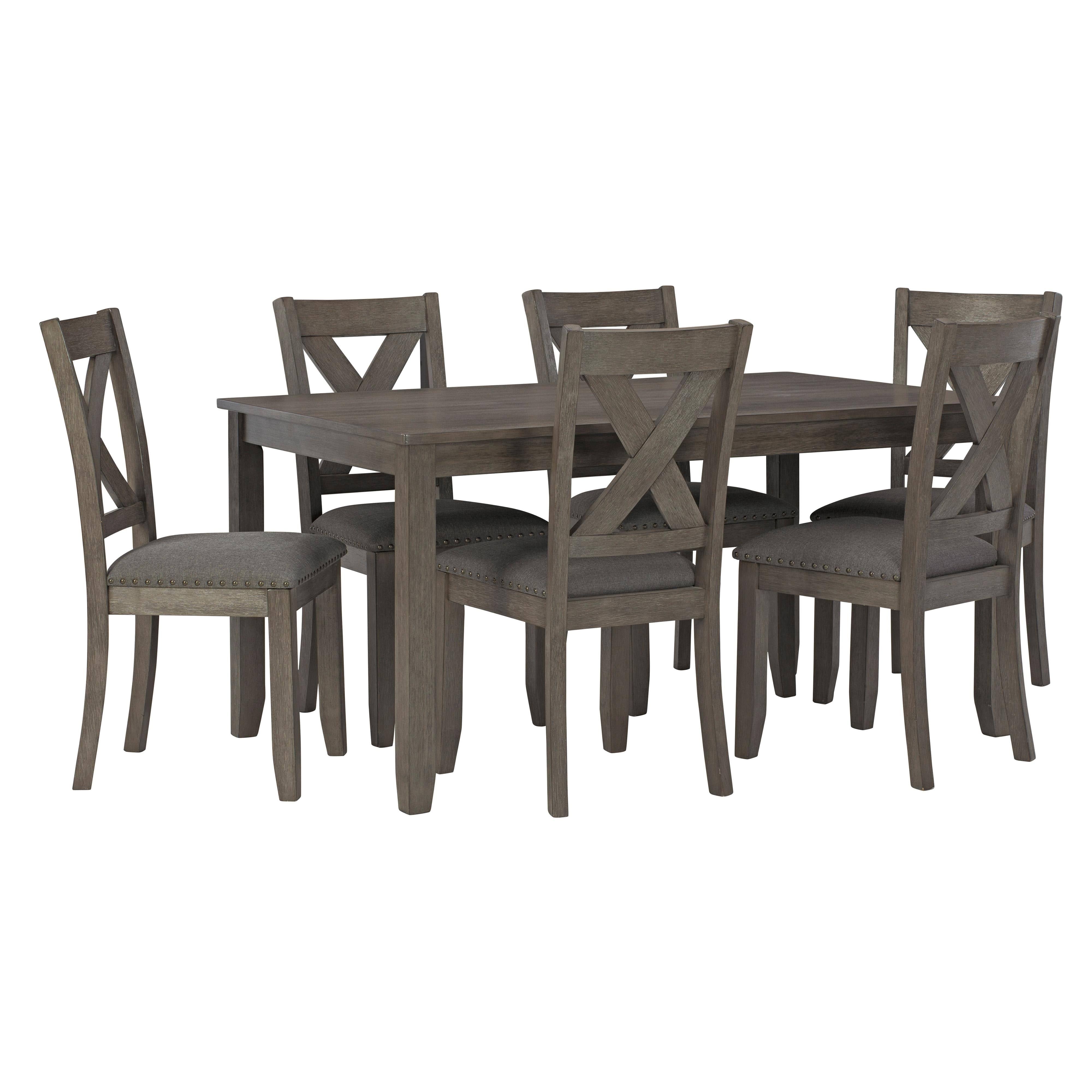 Rustic Elegance 7-Piece Dining Set with Linen-Weave Upholstered Chairs