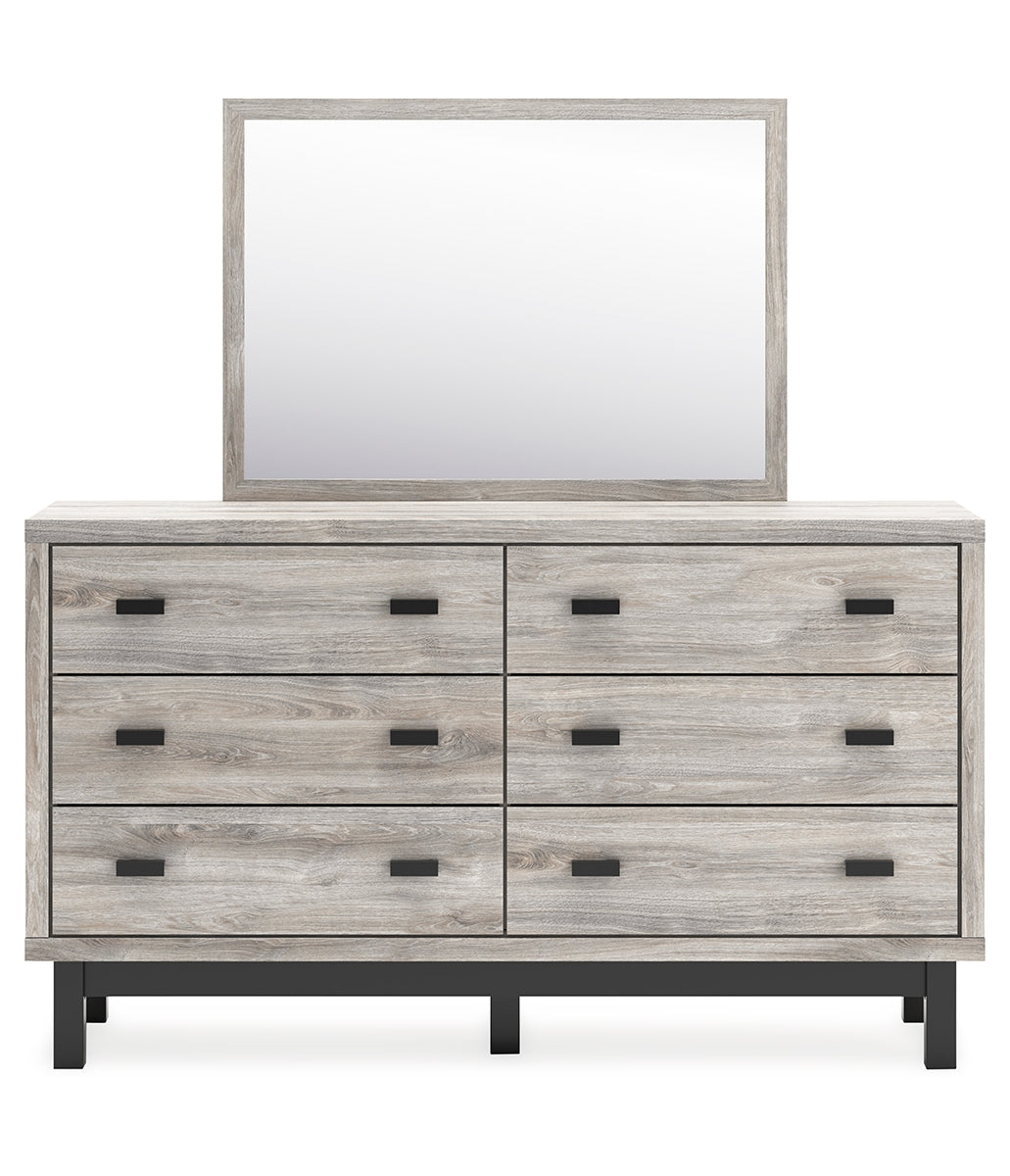 Vessalli Queen Panel Bed with Mirrored Dresser and Nightstand