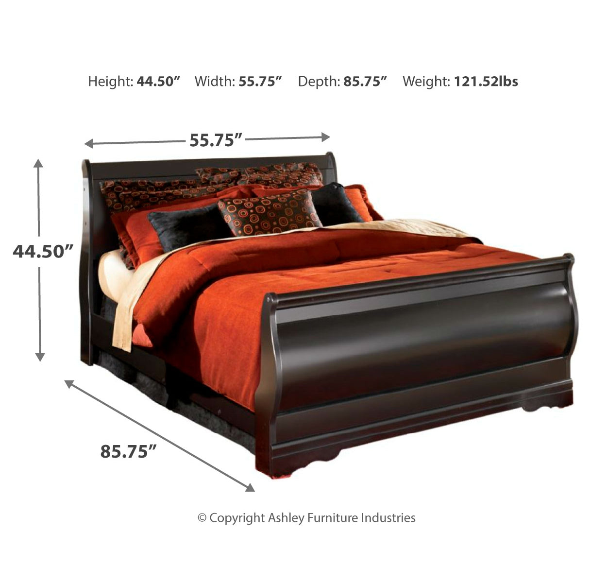 Huey Vineyard Full Sleigh Bed with Mirrored Dresser and Chest