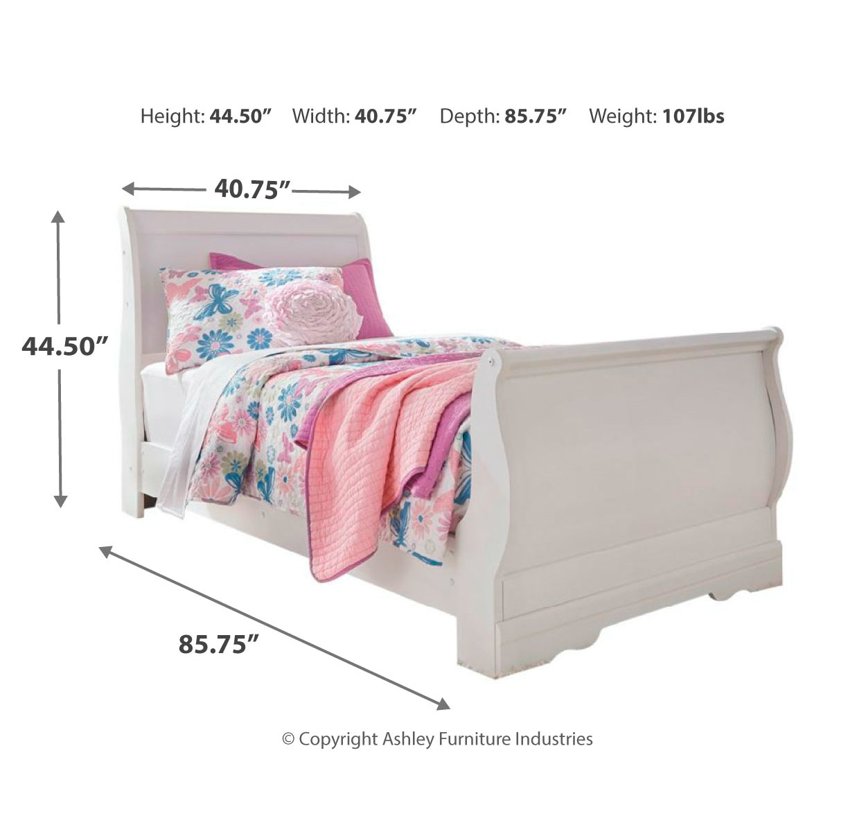 Anarasia Twin Sleigh Bed with Mirrored Dresser, Chest and 2 Nightstands