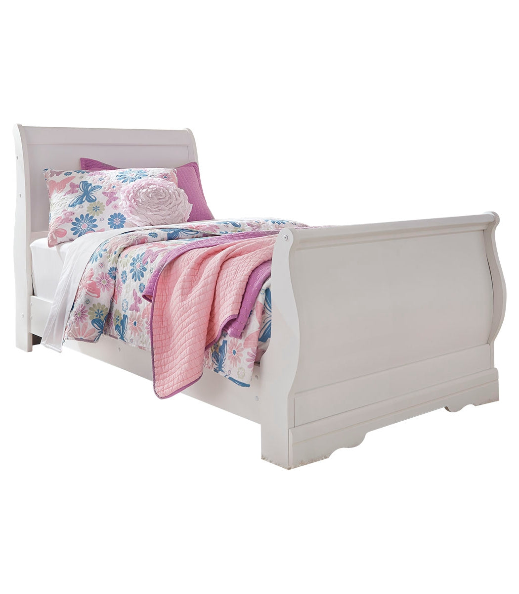 Anarasia Twin Sleigh Bed with Mirrored Dresser, Chest and Nightstand